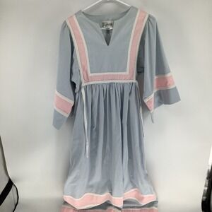 Liberty House Muumuu Dress Blue Pink White Trim Maxi Cottagecore Womens M